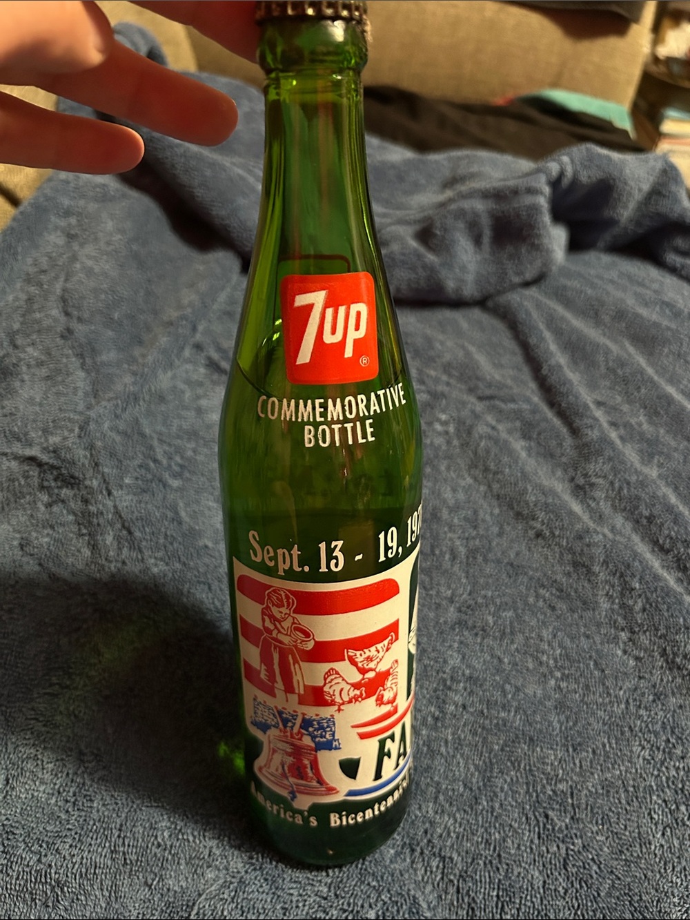 7up Commemorative Green Glass Bottle with Red Label